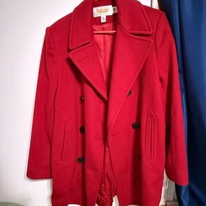 Talbots Vibrant Red Double-Breasted Pea Coat
